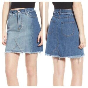 AFRM Medium Wash Denim 100% Cotton Blue Jean Skirt w/Raw Edge Size 30